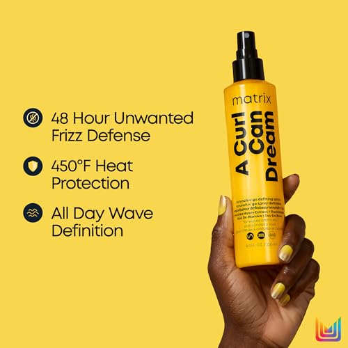 Matrix A Curl Can Dream Scrunch N' Go Defining Spray For Wavy and Curly Hair - Frizz Control and Heat Protection Hair Spray, With Manuka Honey Extract