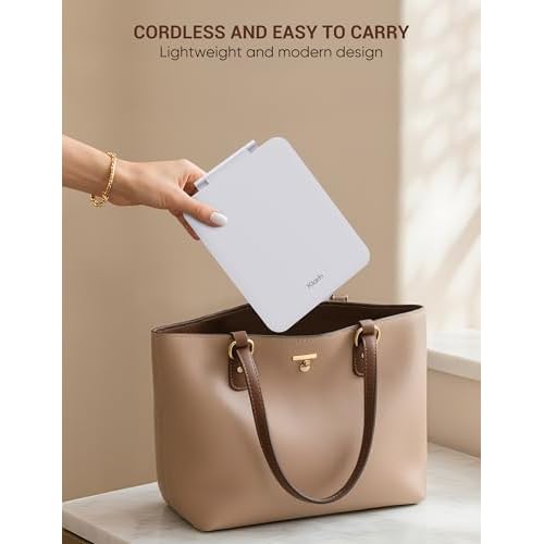 Travel Makeup Mirror with 1X/10X Magnifying, Portable Folding Make Up Tabletop Mirror for Office, Compact Vanity Mirror for Travel (Pearl White, No LED Lights)