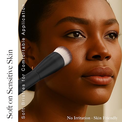 JoMay Flat Top Kabuki Foundation Brush for Liquid Makeup ? Vegan Makeup Brush for Liquid, Cream & Powder ? Dense, Soft Bristles for Flawless, Streak-Free Finish ? Black