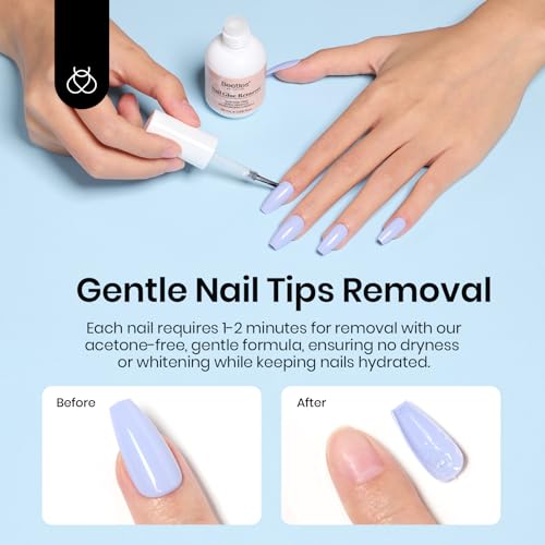 Beetles 2 Pcs Nail Glue Remover 20 ml for Press on Nails, False Nails Glue Remover for Fake Nail Tips Acrylics Nails Adhesive Remover Includes Cuticle Pusher, Not for Uv Gel Glue or Gel Polish