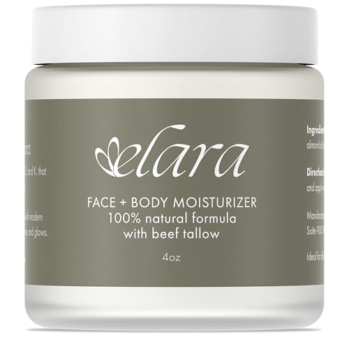 Elara Beef Tallow For Skin - Whipped Tallow Balm For Face And Body - 100% Grass-Fed Tallow Skin Balm With Marula And Sweet Almond Oil - 4 Fl. Oz. - Lavender