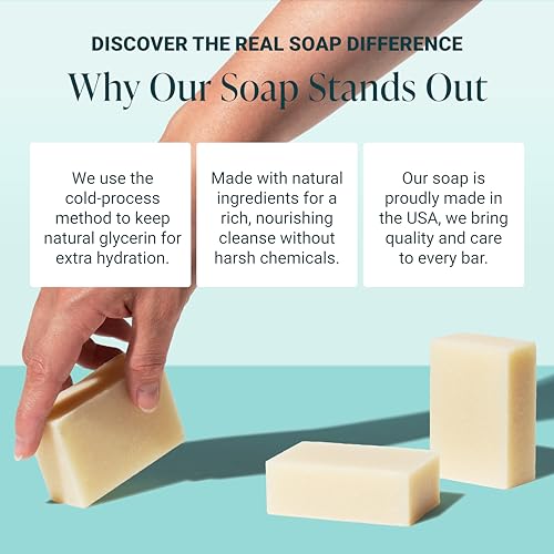 The Bubble Factory Handmade Natural Bath & Body Soap Bar, Vegan, All-Natural, Palm Oil Free, Made in USA with Shea Butter + Essential Oils, Unscented, 3 Bars
