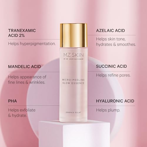 MZ SKIN Micro-Peeling Glow Essence 1.01 fl oz | 5% Azeloglicina, 3% Succinic & 2% Tranexamic Acid | Brightens, Clarifies & Smooths