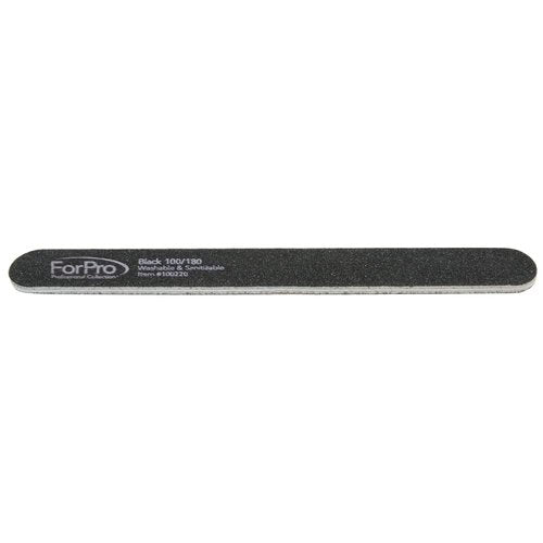 ForPro Professional Collection Nail Foam Boards, Black, 100/180 Grit, Double-Sided Manicure Nail Files, 7” L x .75” W, 50-Count