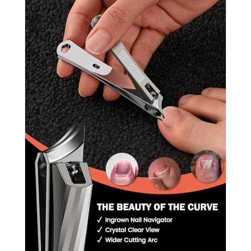 BEZOX Slant Curved Balde Nail Clippers for Ingrown & Thick Nails - Stylish Heavy Duty Toe Nail Clipper for Seniors, Angled Precision Cutting Edge Fingernail Clippers, Integrated Nail File - Champagne