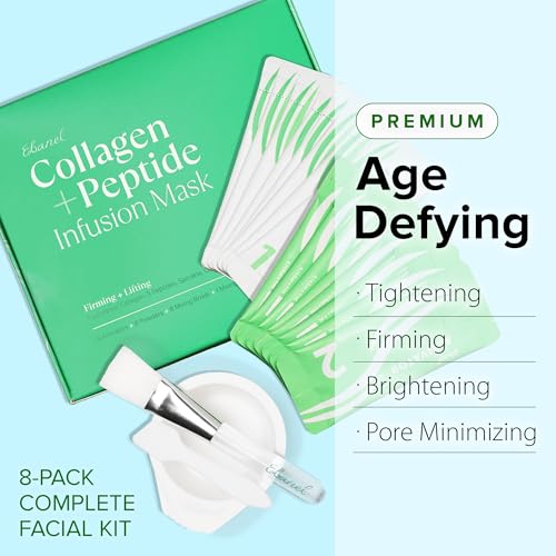 Ebanel Collagen Peptides Wash-Off Face Mask Set, 8 Pack Instant Skin Tightening and Lifting Masks, Brightening Face Mask with Niacinamide, Glutathione, Hyaluronic Acid, Vitamin C, Cica, B5, Albumen