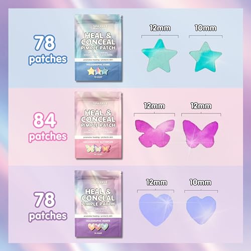 Heal & Conceal Pimple Patch - Cute Holographic Star Shaped Acne Patches, Fun Hydrocolloid Zit Stickers for Face (Iridescent Stars, 78 Count)