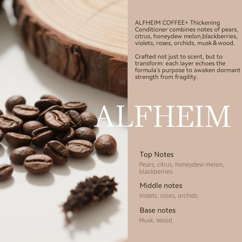 ALFHEIM Coffee+ Thickening Conditioner for Fine, Thin & Weak Hair with Caffeine, Biotin & Arabica Coffee Oil, Strengthening, Moisturizing & Volumizing Formula, Paraben-Free, Sulfate-Free, 33.8 oz 1L