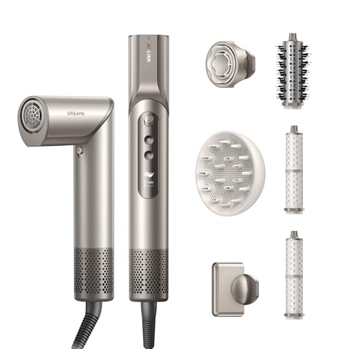 Dreame Dazzle Hair Styler and Dryer- Intelligent Nozzle Recognition, 110,000RPM High-Speed Motor for Fast Drying, 300M Negative Ions, 5 Snap-on Attachments, Smart Screen, 3 Customizable Modes