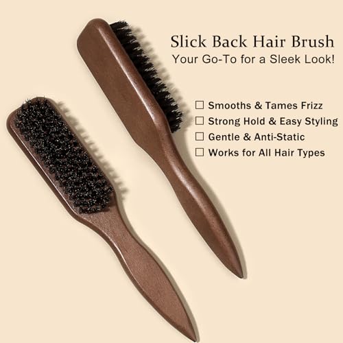 Slick Back Hair Styling Set ? Hair Wax Stick & Boar Bristle Hair Brush for Sleek Styles ? Control Flyaways, Baby Hairs & Frizz ? Wax Stick for Women Sectioning & Parting