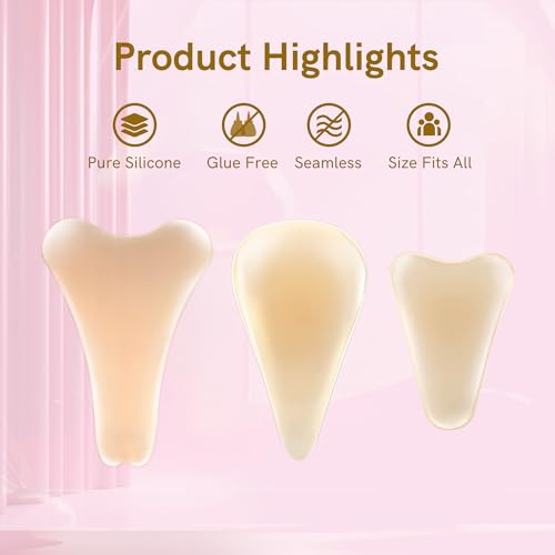 Camel Silicone Concealer Pad for Women, Reusable Invisible Insert to Eliminate Toe Show Under Leggings, Yoga Pants & Swimwear, 3 Shapes & Sizes in One Pack