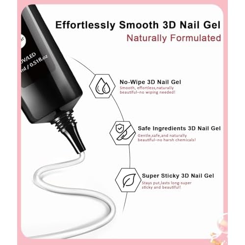 3D Nail Gel and Chrome Nail Powder BISHENGYF - 15g No Wipe 3D Sculpting with Rose Gold Chrome Powder Clear Non-Sticky Sculpting Gel for Home Art DIY