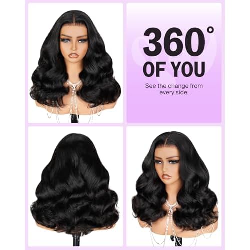 6x5 Ready to Go Closure Wig Human Hair 12A Salon-Quality Glueless Wigs Human Hair Pre Plucked Pre Cut Loose Body Wave Wig Human Hair 220% Density Bleached Tiny Knots 16 Inch