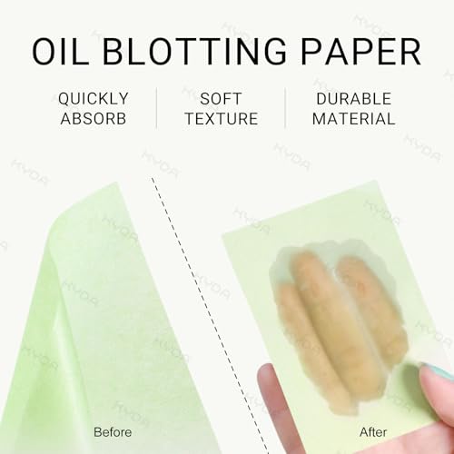 KYDA 200 Sheets Face Oil Blotting Paper, Included Refills, Mirror and Puff, Oil Absorbing Sheets for Makeup, Oil Control Shine, Absorb Excess Oil, Travel Size Gentle Face Makeup, Green Tea