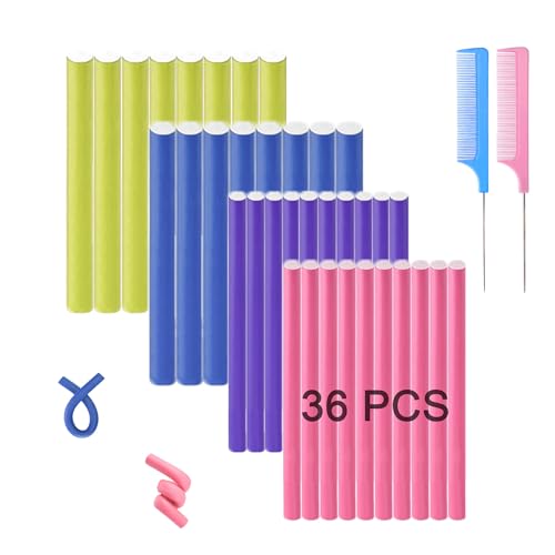 36Pcs Flexible Hair Rollers and Curlers Set - 7" 0.63" & 0.47" Bendable Soft Foam Rods for Heatless Curling Short & Long Hair