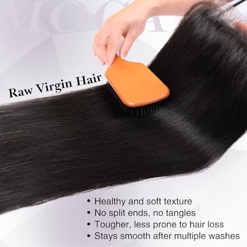 5x5 HD Lace Closure 22 Inch, SKINLIKE 0.095mm Ultra-thin Invisible Real Swiss Lace Closure Only,Straight RAW Virgin Human Hair Single Knot Pre-Plucked with Baby Hair