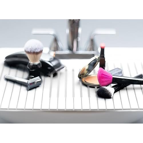 Sink Mat for More Counter Space. Rollable Sink Cover. Sink Topper. Makeup Organizer Mat. Must Have Bathroom Accessory.¡¦ (White)