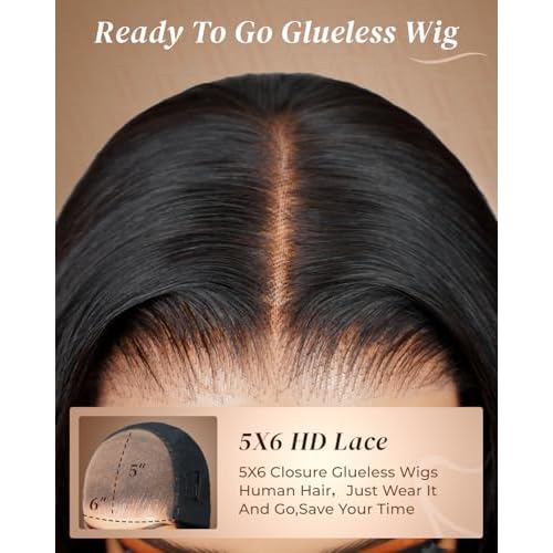 Arabella Hair 5x6 Glueless Wigs Human Hair Pre Plucked Pre Cut 230% Density Straight Human Hair Wigs No Glue HD Lace Front Closure Ready to Wear Black Wigs 100% Human Hair for Black Women 18inch