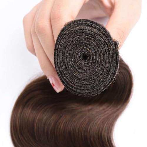 Color 4 Bundles Human Hair Dark Brown Body Wave Bundles Double Weft Brazilian Virgin Chocolate Brown Human Hair Extensions Silky and Soft for Black Women (10 12 14 inch 3 Bundles)