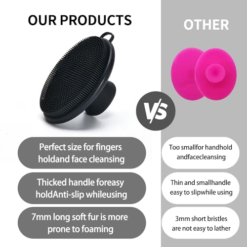 Face Scrubber,Silicone Face Scrubber for Men Women,Third Generation Upgraded 1262 Soft Bristle Manual Cleansing Brushes,Suitable for All Skin Types,face exfoliating Cleaning Brush (Black) (Large)