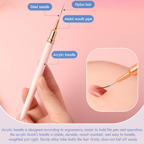 JASSINS Nail Art Liner Brushes, 5Pcs Gel Polish Painting Art Design Pen Set Striping Brushes for Thin Long Lines, Tiny Details, Fine Drawing, Delicate Coloring Sizes 7/9/11/15/25mm