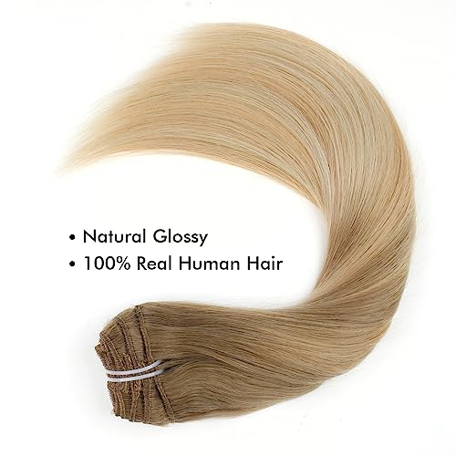 Sixstarhair Remy Hair Extensions Clip in Human Hair Balayage Hair Clip Extensions Balayage Ash Brown Fading to Dirty Blonde and Ash Blonde 140g Full Pack [B8-18-60# 20inch]