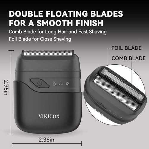 VIKICON¢ç Electric Foil Shavers for Men, Compact Travel Face Shaver, Mini Razor for Shaving Face, Portable On-The-Go Shaver w/Dual Floating Blades, Close Shave Stubble Trimmer USB-C, Gifts for Dad Him