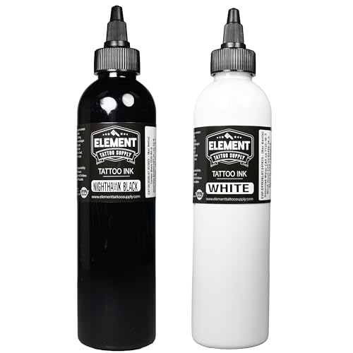 Element Tattoo Supply Black and White Tattoo Ink Set 8oz Professional Set for Human Skin Tattooing Mixing Outlining Highlight