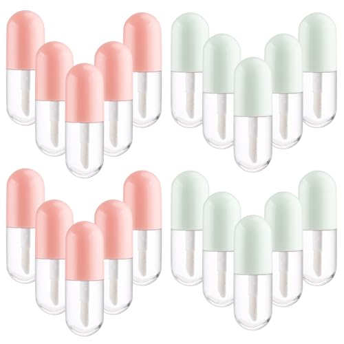 20pcs 5ml Mini Clear Plastic Lip Gloss Tubes Empty Capsule Shaped Lip Balm Bottle Travel Size Lipstick Tubes,DIY Lip Gloss Container Vials with Wand Brush,2Colors