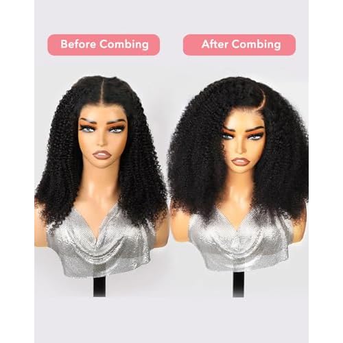Kinkycurly Wig Human Hair 200 Density HD Lace 9x6 Afro Kinky Curly Ready to Wear Glueless Wigs Human Hair Pre Plucked Pre Cut Deep Parting Closure Wigs Glueless Wig for Black Women 18 Inch