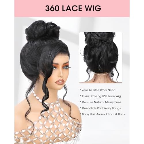 Hidden Strap 360 Glueless Lace Front Wigs 100% Human Hair 200% Density Pre Plucked HD Lace Loose Body Wave 360 Full Lace Human Hair Wigs With Invisible Drawstring for Black Women 20 Inch
