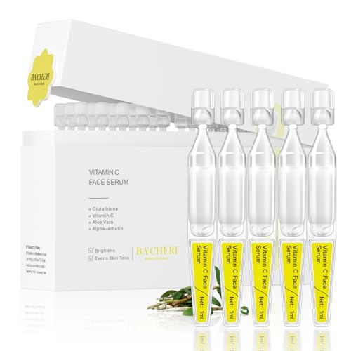 Vitamin C Face Serum with Glutathione, 4D Hyaluronic Acid & Aloe Vera ? Lightweight Brightening & Hydrating Ampoule for Daily Skincare, Dark Spots, Sensitive Skin Friendly - (1.0 ml)*30 Vials
