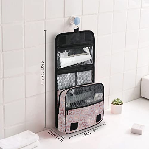 Hanging Toiletry Bag Rose Gold Leopard Print Makeup Bag Portable Travel bag for Toiletries Organizer Bags for Women Men, Travel-Essentials Bag