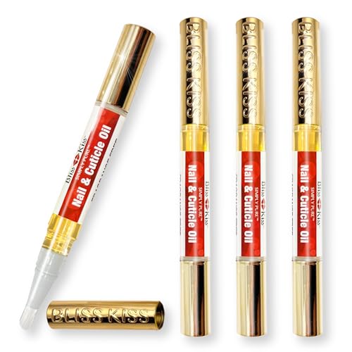 Bliss Kiss | Fragrance Free 4 Nail Oil Cuticle Pens w/Vitamin E & Jojoba?Nail Strengthener Nail Growth and Strengthening Serum for Brittle, Peeling, Breaking, Thin nails
