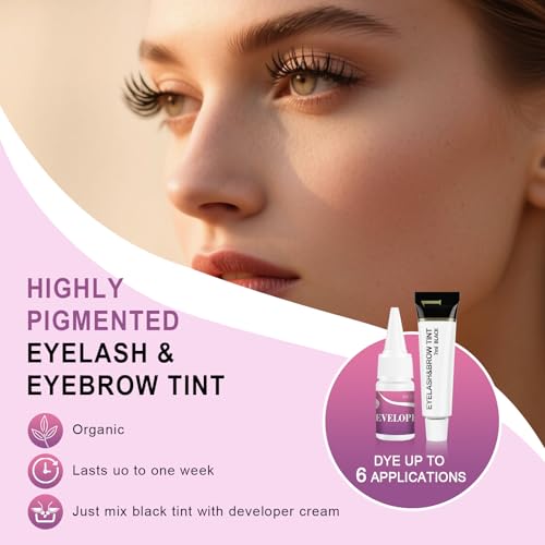 Eyelash & Eyebrow Color Kit, Professional Black Lash & Brow Color Kit, Instant Eyelash & Eyebrow Kit with Natural Bushy Effects, Easy to Use for Salon Home Use 7ml