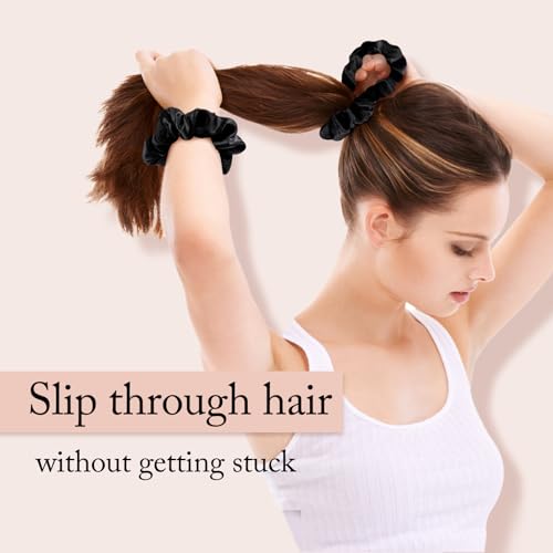 OLESILK 100% Mulberry Silk-Scrunchies for Hair Sleep, Women Grils Silk Hair Ties for Frizz & Breakage Curly Hair, No Damage, Elastics Ponytail Holder, 3 Pack