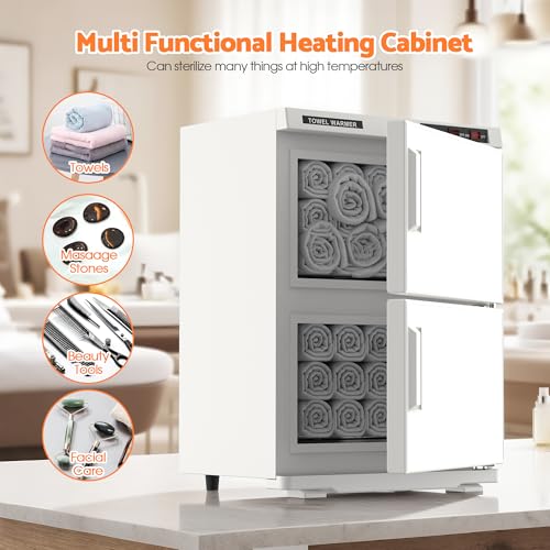 32L Hot Towel Warmer for SPA Professional Double Cabinet Towel Heater Machine for Facial, Massage, Hair Salon, Barber, Estheticians, Beauty Salon,White
