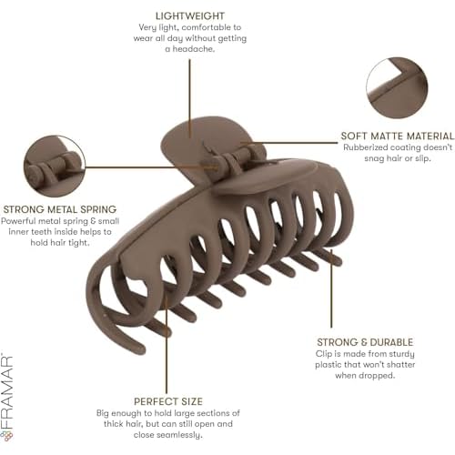 FRAMAR Extra Large Claw Clips For Thick Hair ? Hair Claws Pack, Large Hair Clips For Thick Hair, Claw Clip Pack, Hairclips, Hairclips. For Women, Ganchos Para El Cabello ? Non Slip Matte Finish