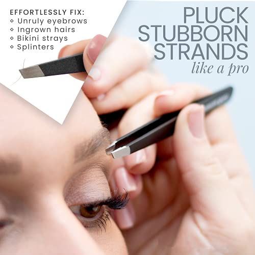 Tweezer Guru Tweezers for Women Facial Hair & Men ? Precision Slant-Pointed Eyebrow Tweezer for Ingrown Hair, Blackhead & Splinter Removal (Black)