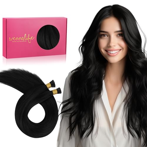 WENNALIFE I Tip Hair Extensions Real Human Hair, 100g 100s 24 Inch Jet Black Remy Itip Human Hair Extensions Invisible Itips Straight I Tips Cold Fusion Extensions