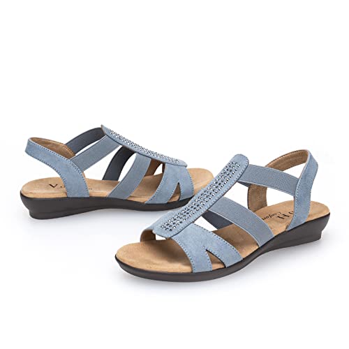 VJH confort Women's Comfort Flat Sandals Summer,with Rhinestone Open Toe Elastic Slip On Slingback Casual Walking Low Heele Sandals