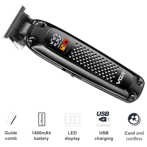 VGR 972 Professional Hair Trimmers, Precision Beard Trimmer for Men, Cord/Cordless and Rechargeable with LED Display
