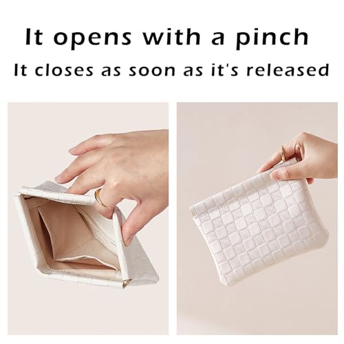 Leather Pocket Cosmetic Bag for Purse,Coin Purse Lipstick Cosmetic Accessories Organizer, Travel Kit Storage Pouch,Waterproof Portable No Zipper Self-closing Small Makeup Pouch for Women