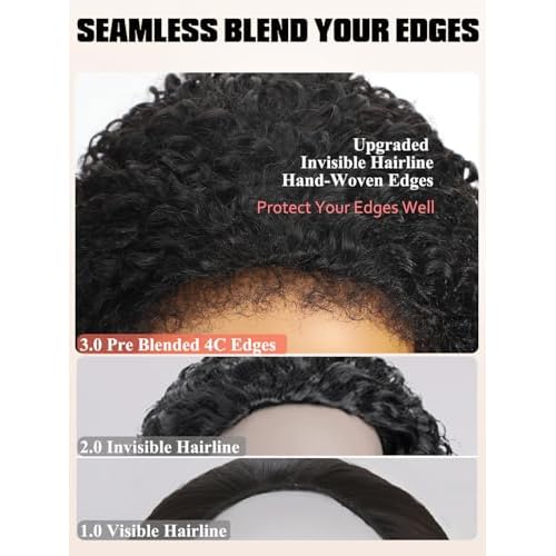 Burmese Curly Half Wigs for Black Women 24 Inch 3 In 1 Half Wig Human Hair Drawstring Fit Flip Over Wig Human Hair Glueless Headband Wigs for Beginner Natural Hairline Leave Out with Curly Edges