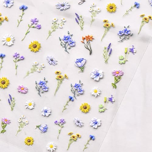 2PCS Silicone Nail Art Ombre Applicator, One Sheet Flower Stickers Decals, for Chrome Nail Powder, Floral Plant leaf Design of 5D Embossed Self-Adhesive Decoration Set, for Beginners