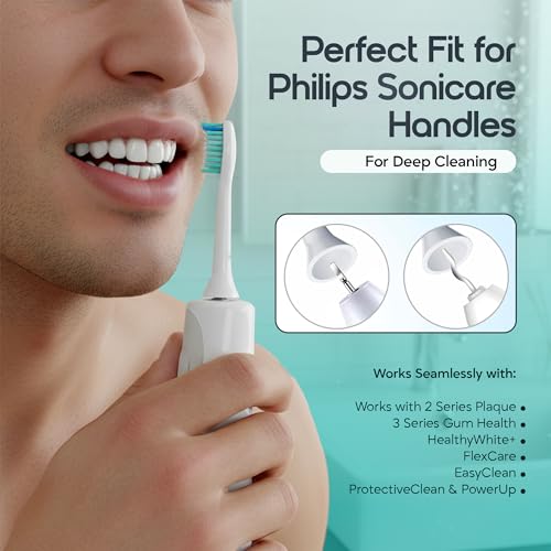 Replacement Toothbrush Heads, Compatible with Philips Sonicare Click-on Toothbrush Handles, 8 Standard Heads, Extra Soft Dupont Bristles for Sensitive Teeth, White