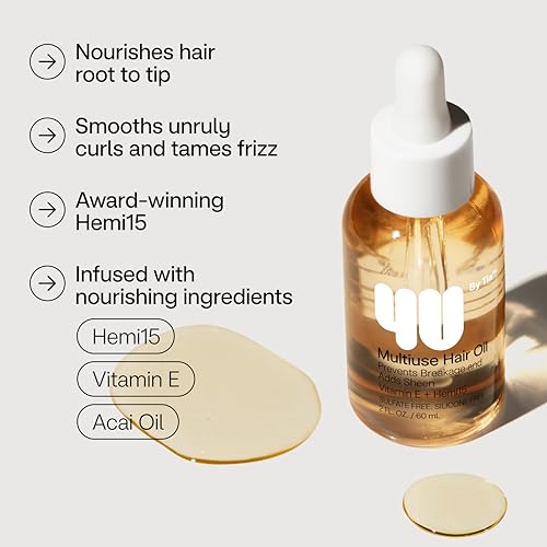 4U by Tia Multi-Use Hair Oil - 3A-4C Hair Type HEMI15 & Vitamin C Hair Balm - Nourish, Repair, Frizz Control, Natural Ingredients (2 fl oz)