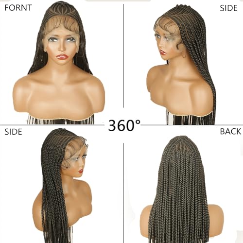 36¡± Knotless Cornrow Braided Wigs for Women Braided Wig with Baby Hair Realistic Full Lace Synthetic Braided Wigs Long Hair Braid Wigs