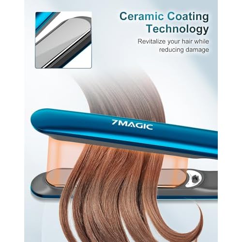 7MAGIC Hair Straightener, Ceramic Flat Iron with LCD, Professional 2 in 1 Hair Iron for Thick Hair, 11 Heat Settings Styling Tool