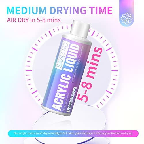 Saviland 4.06 oz Monomer Acrylic Nail Liquid ? 120ml Acrylic Liquid for Acrylic Powder Non-Yellowing Formula for Acrylic Nails Application Nail Extension & Carving Nail Starter Home DIY